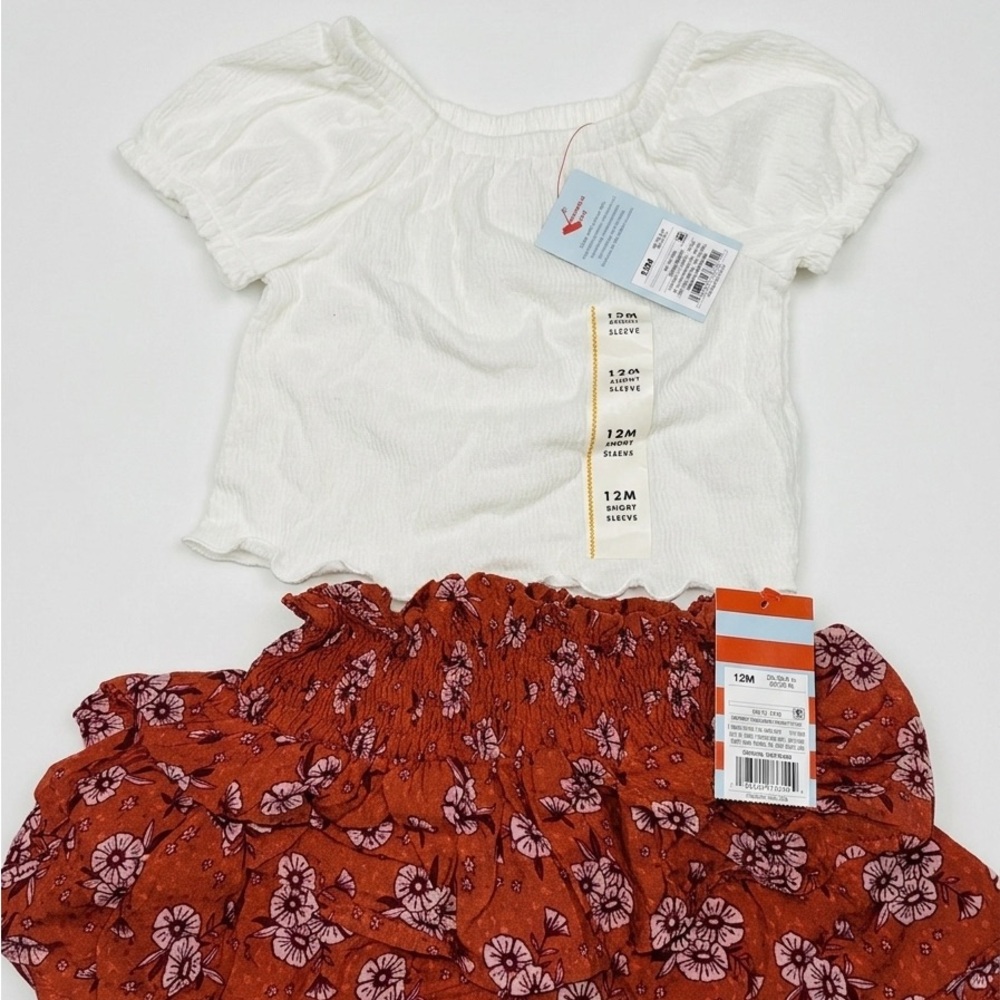 NWT Carters Set White Top and Floral Skirt Set
